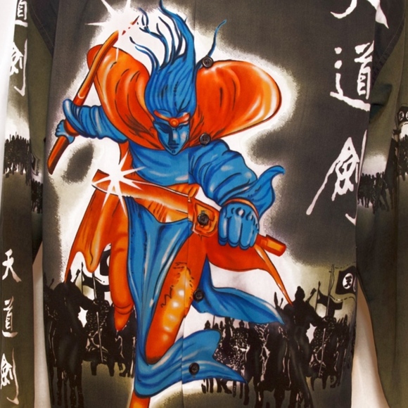 Vintage Japanese Manga Shirt Samurai 90s Button Up - Picture 5 of 8